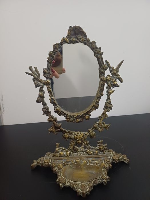 Espelho toucador antigo em bronze