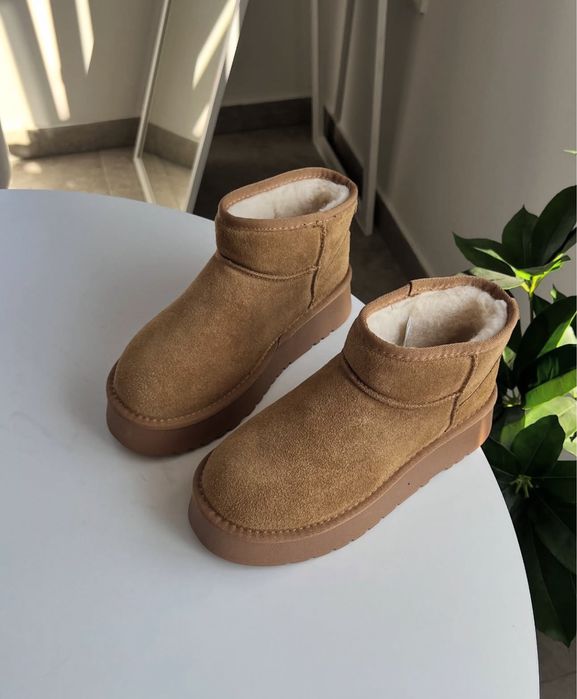 Натуральні уггі шоколад, сірі, кемел міні угги на високій підошві ugg