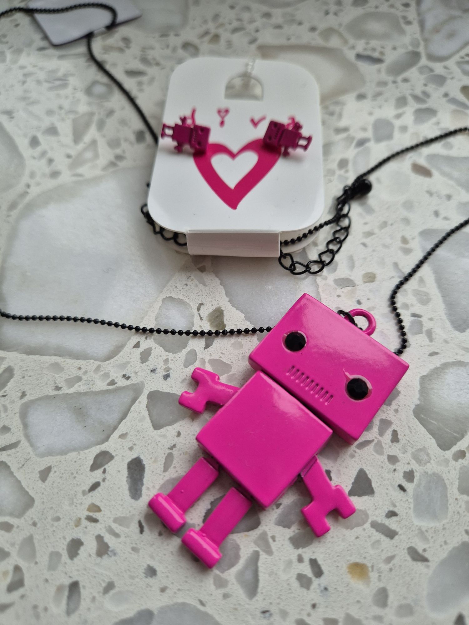 Zawieszka łancuszek + kolczyki dla dziewczynki robot