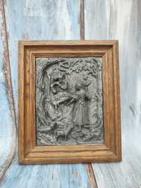 Obraz Cynowy Betzner Relief - vintage - drewniana rama