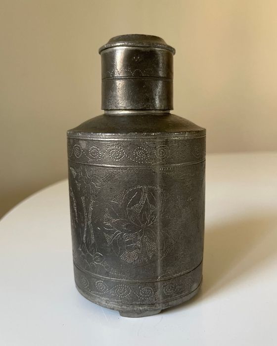 Pojemnik Na Herbatę Chiny Vintage 15cm Cyna Tea Caddy