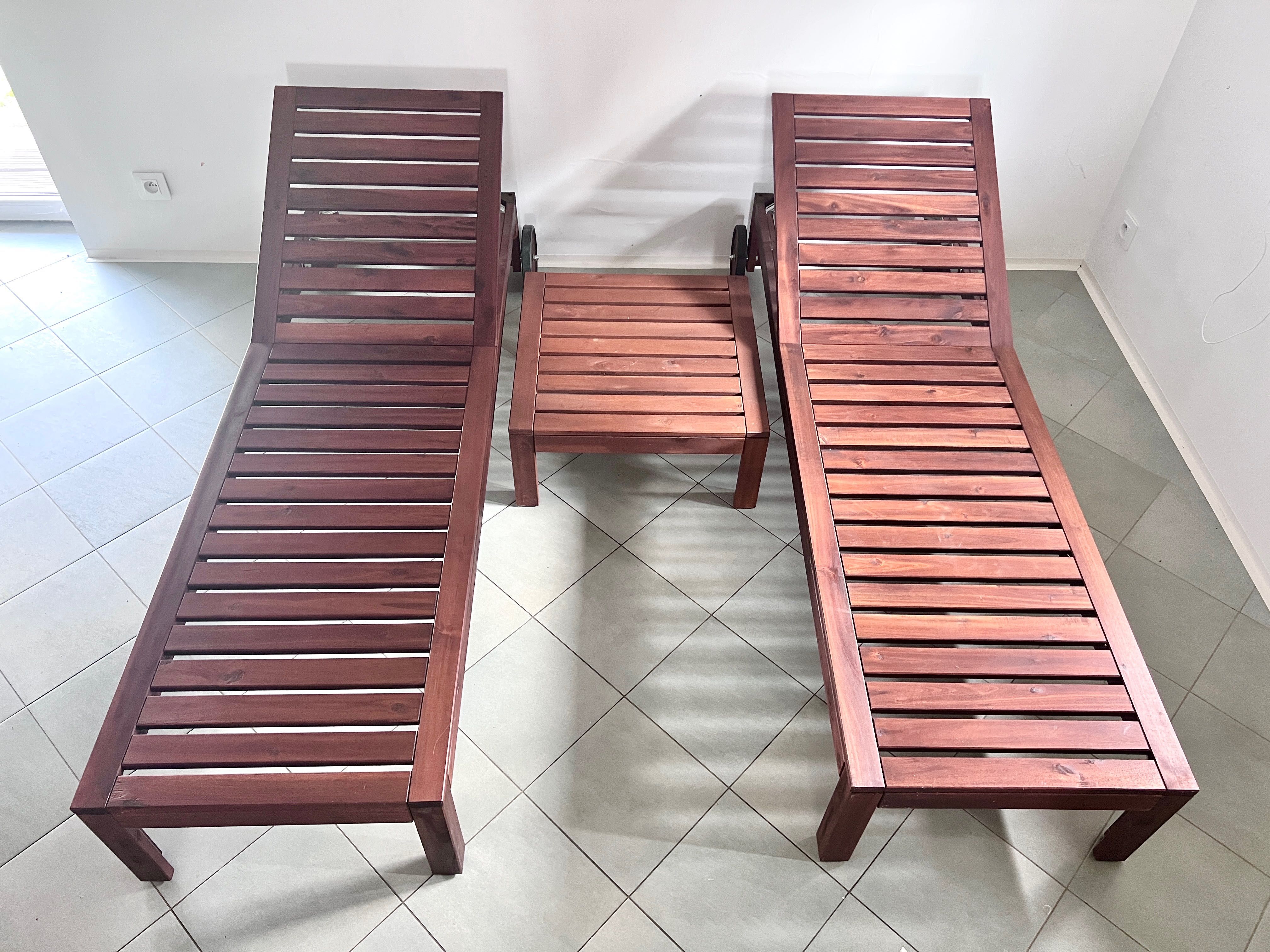 Zestaw 3szt leżaki i stolik Ikea Applaro regulowane oparcie ogrodowe