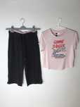 Pudrowa, jasnoróżowa koszulka t-shirt crop top H&M, dresy vintage