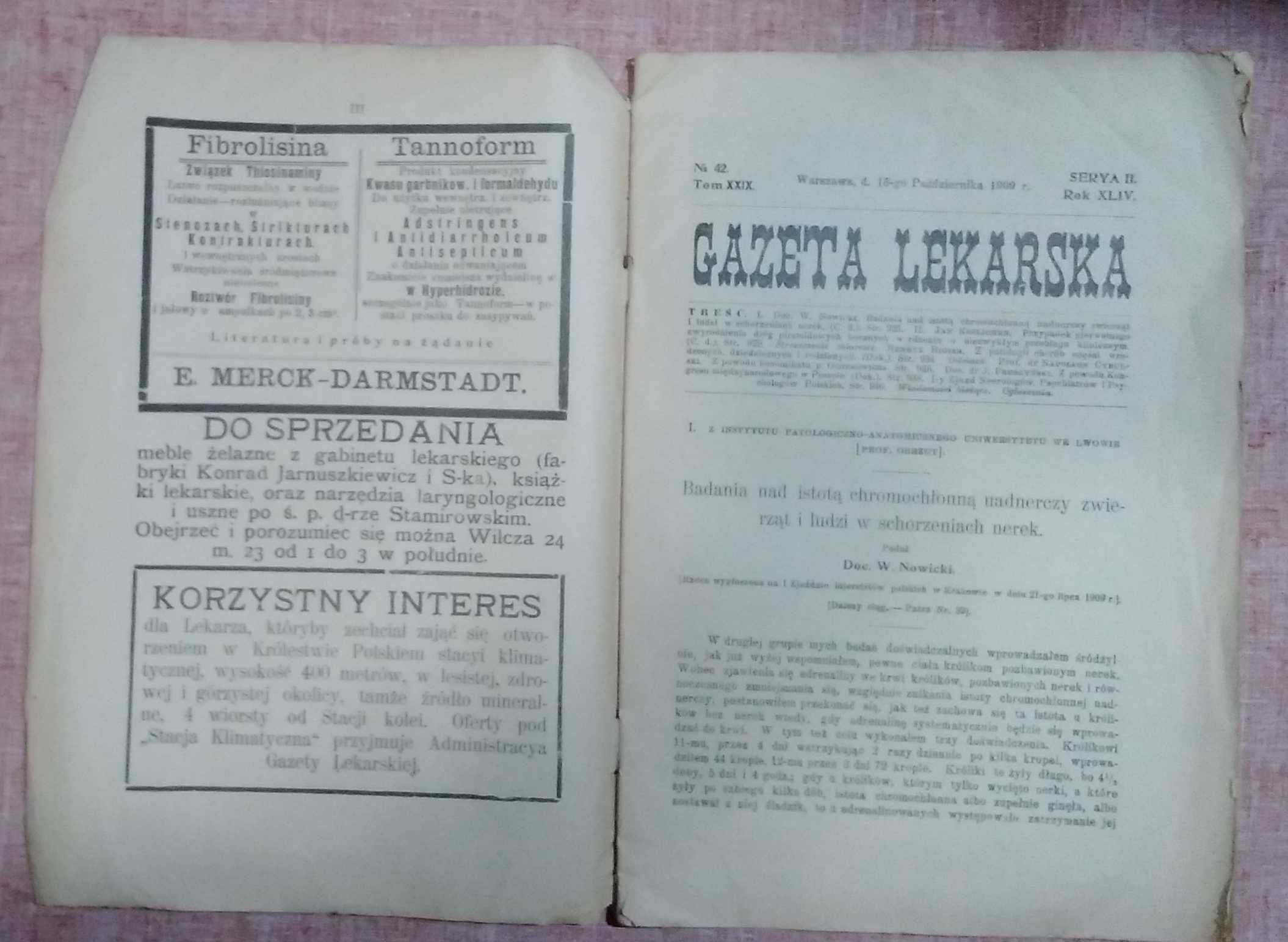 Gazeta Lekarska 1909  rok  unikat