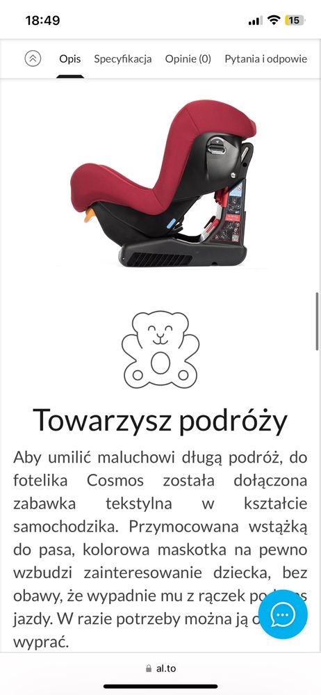 Fotelik chicco cosmos 9-18 kg