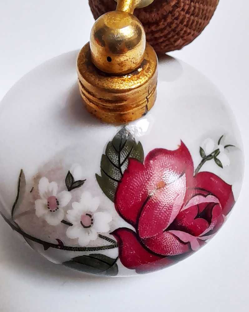 Frasco Perfume Porcelana Vaporizador Borla Reutilizável Rosa Vintage
