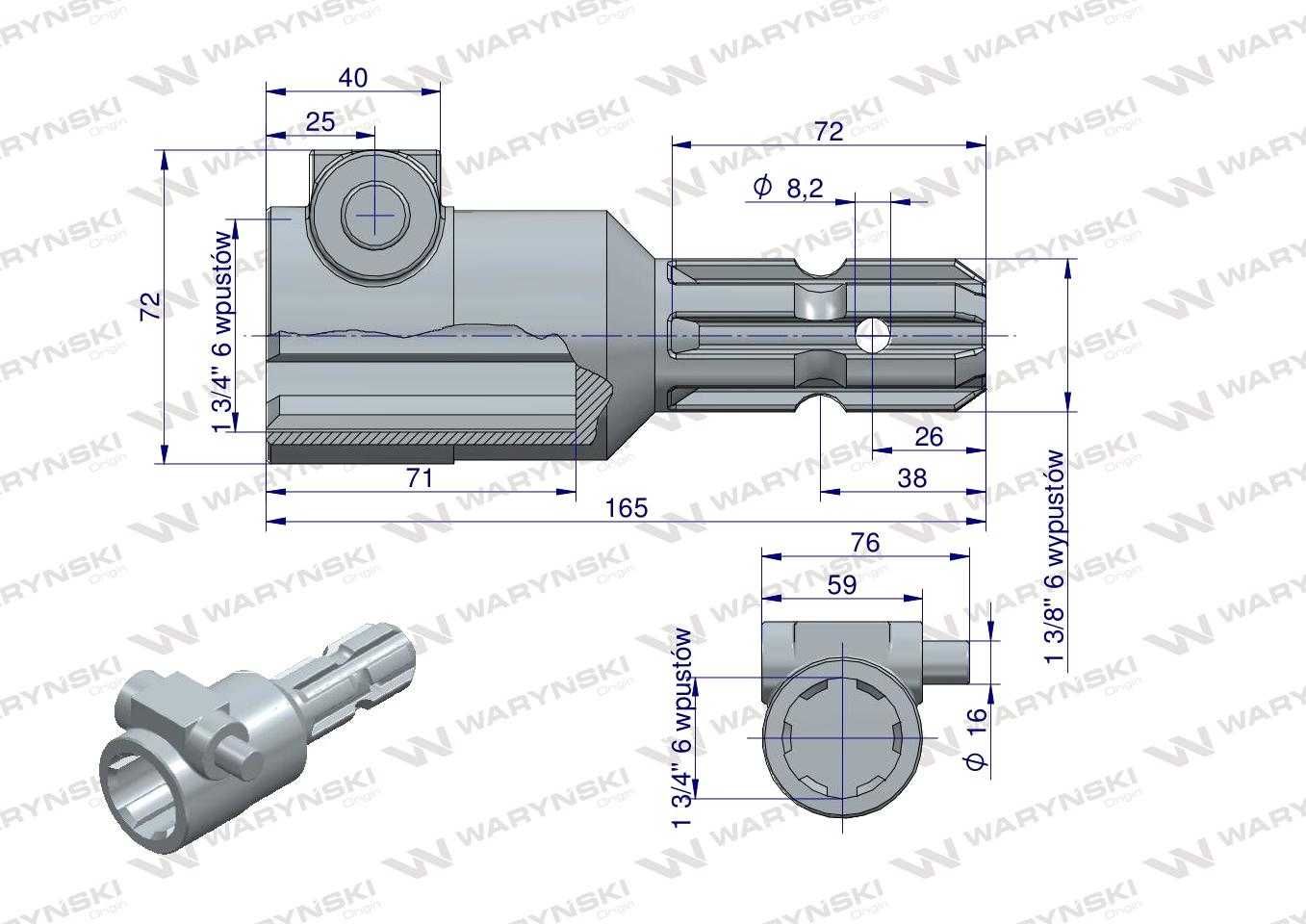 Redukcja WOM adapter na trzpień 1 3/4" 6 wpustów na wałek 1 3/8" 6