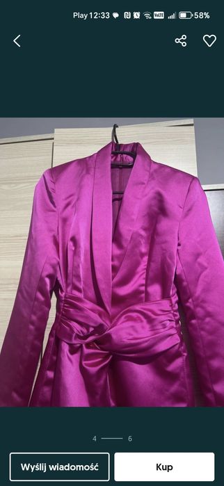 Nowa satynowa sukienka elegancka marynarka blezer fuksja zara