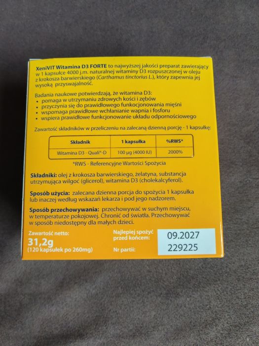 XeniVIT naturalna Witamina D3 4000 forte 120 kaps.-2 opakowania