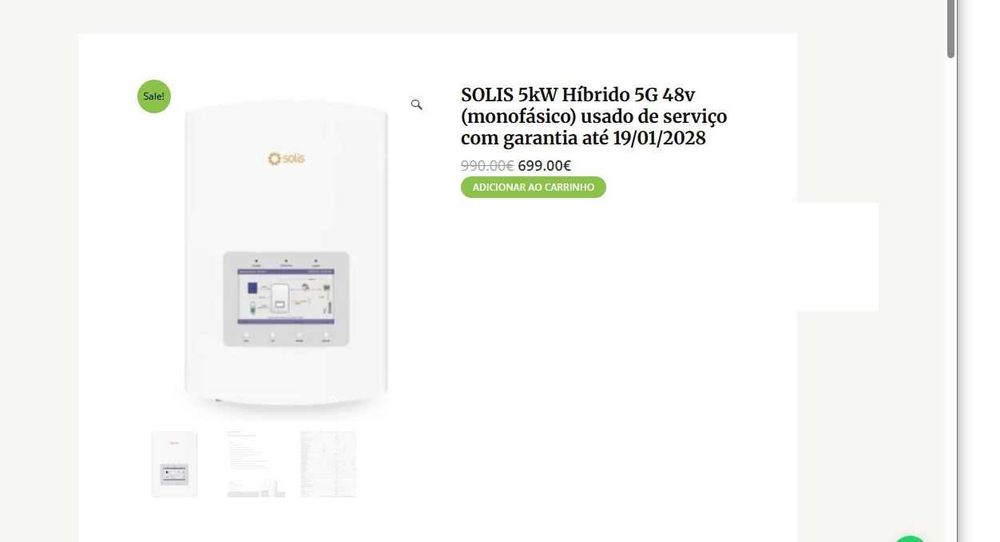 SOLIS 5kW Híbrido 5G 48v usado de serviço com garantia até 19/01/2028