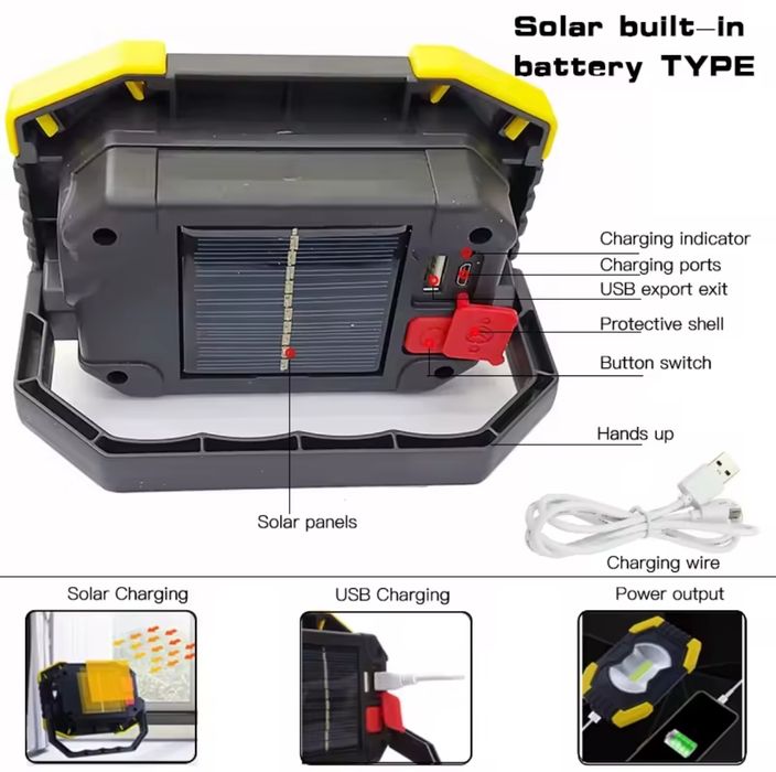 Прожектор акумуляторний на сонячній панелі. Можна заряджати телефон