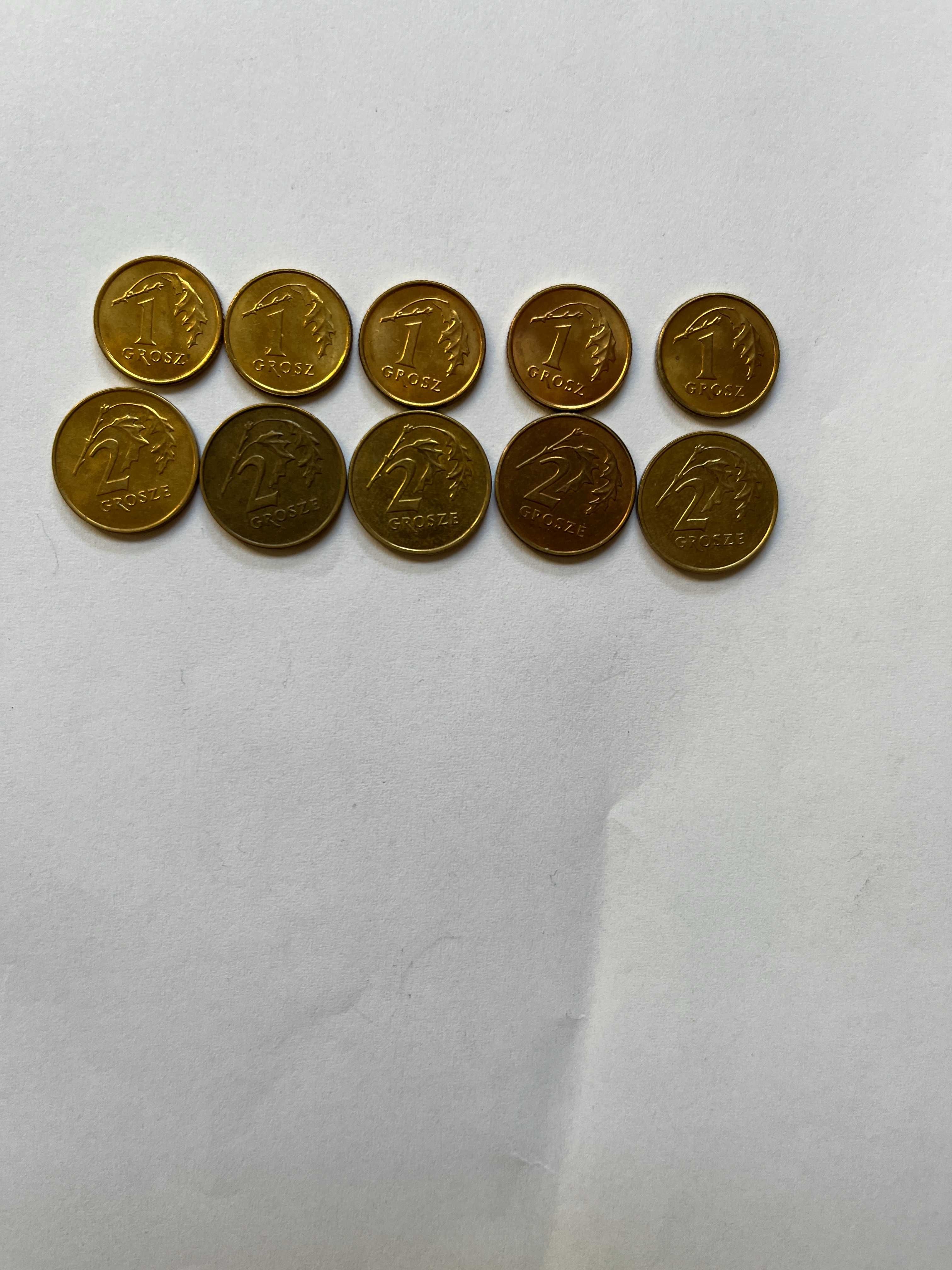 5 monet 1 grosz z 1992 r. i 5 monet 2 grosze z 1992r.