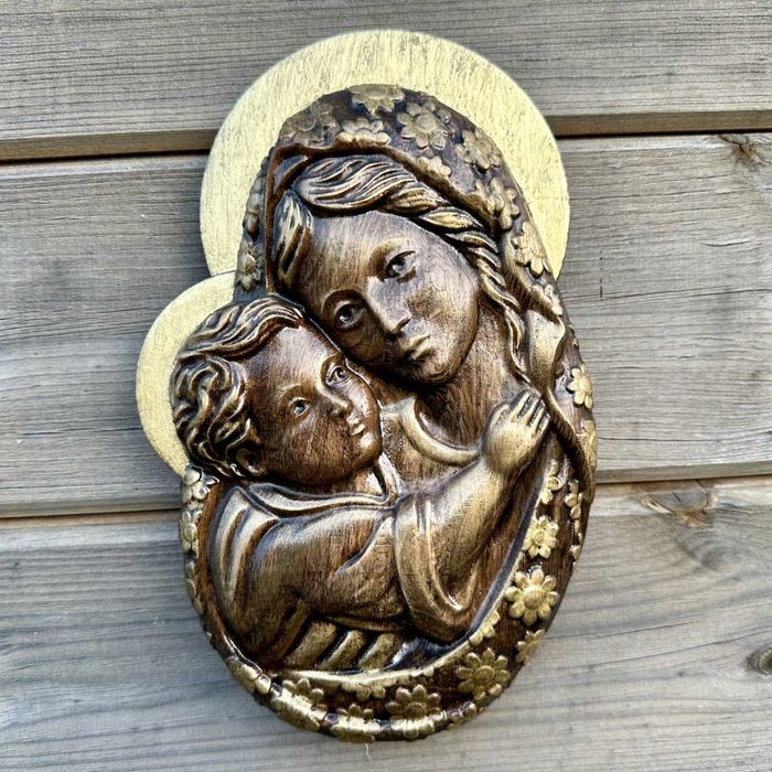 Obraz Maryja z Dzieciątkiem Jezus, drewno dębowe.