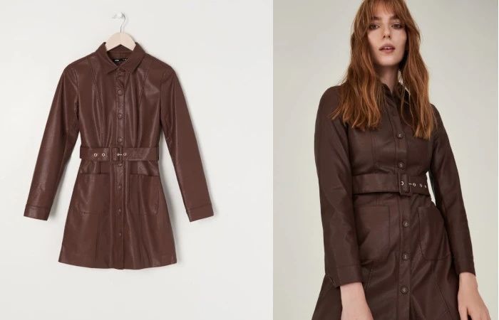 Сукня з штучної шкіри, шоколадного кольору