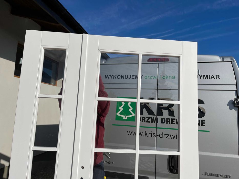 Drzwi drewniane dwuskrzydłowe białe francuskie CAŁA POLSKA