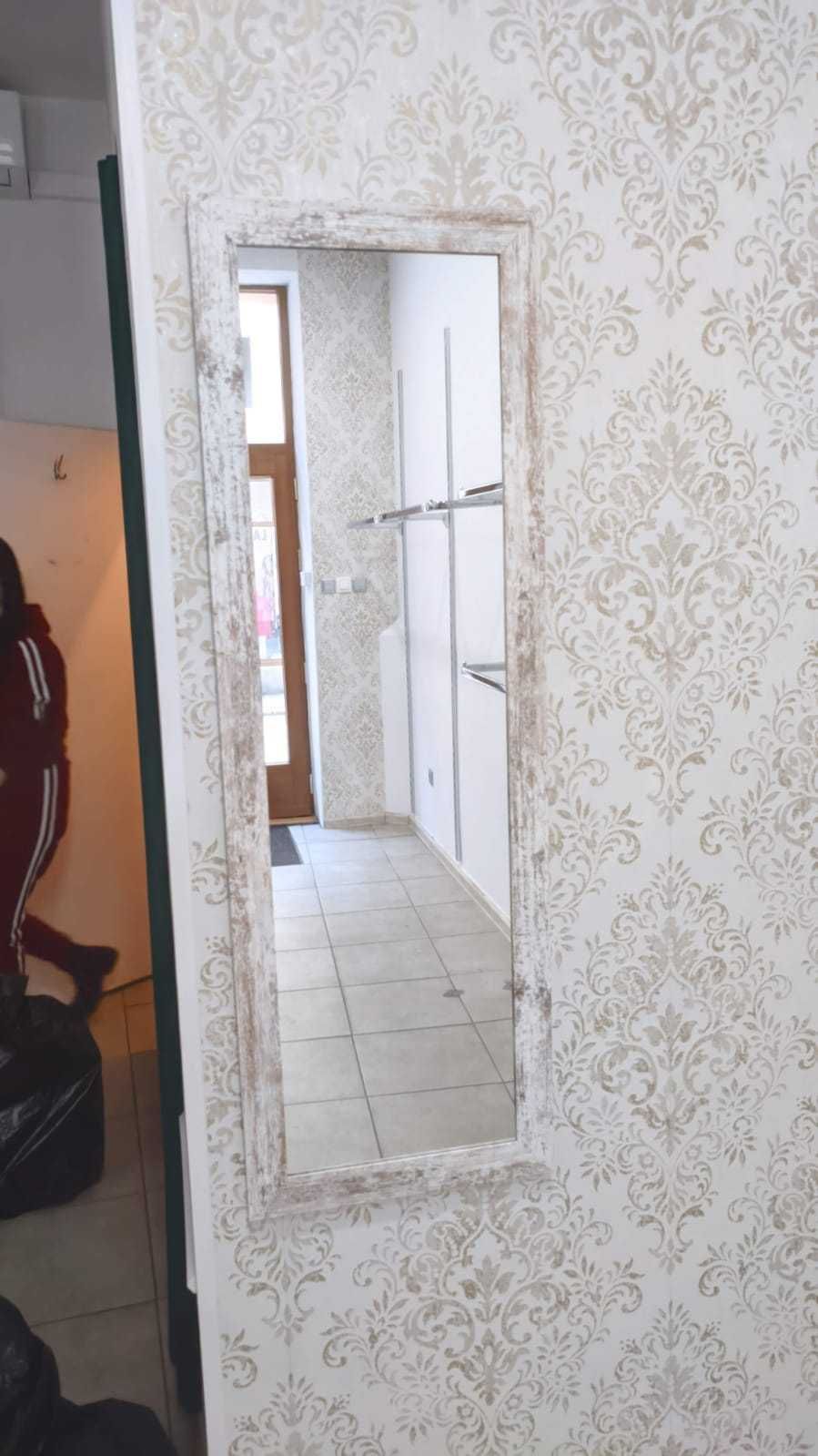 Lustro z drewnianą ramą, biały shabby, rustykalne 120x40