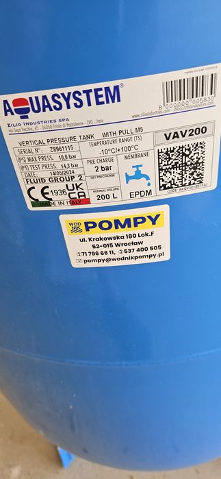 Zbiornik przeponowy 200l Aquasystem