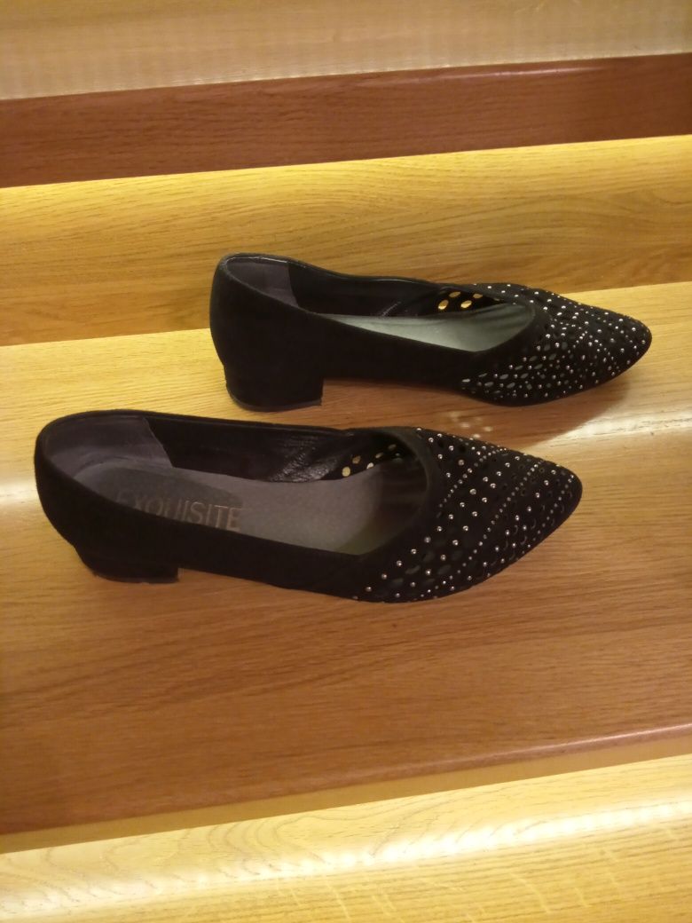 Czarne skórzane zamszowe buty Exquisite #skórzane półbuty #Exquisite