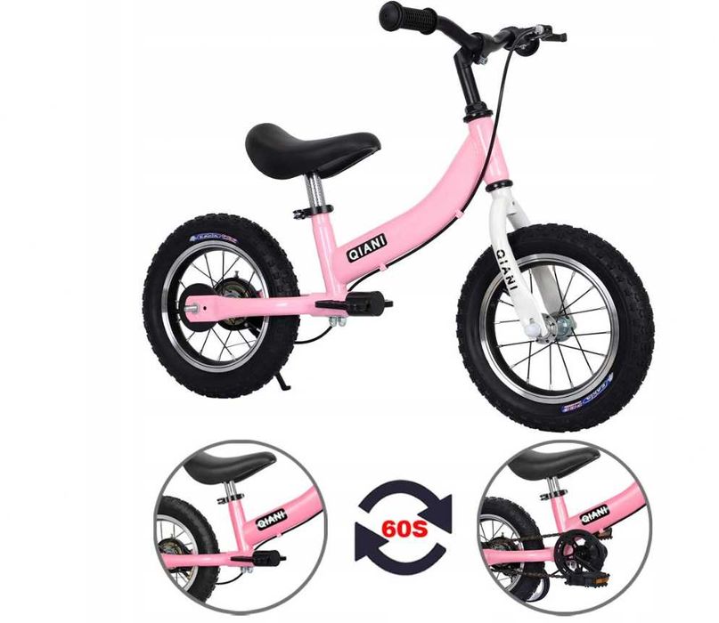 Rowerek Biegowy Qiani 3W1 14 Cali Różowy Dla Dziewczynki Lekki