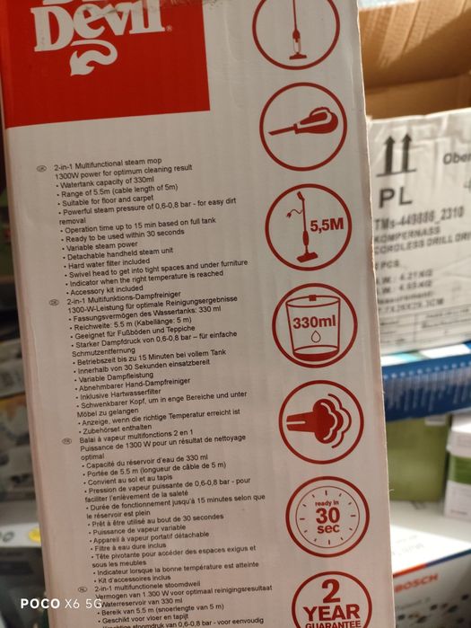 Devil mop parowy 2w1 nowy 1300W nowy