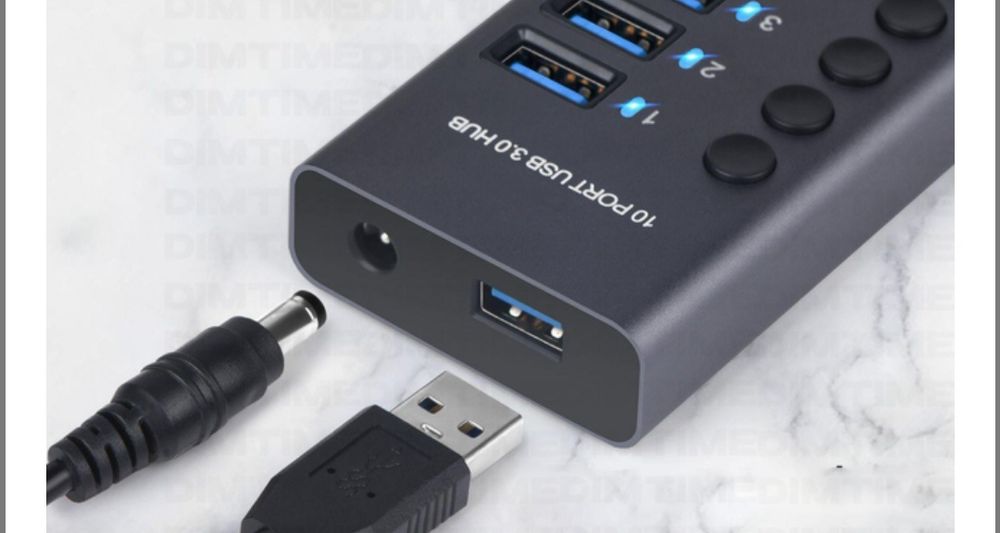 USB HUB 3.0 з додатковим живленням, 10 USB портів - USB хаб із блоком