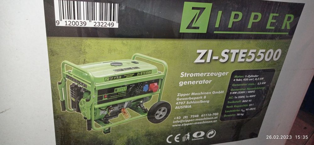 Новий бензиновий генератор Zipper ZI-STE5500, 5500 Вт, 230V/400V