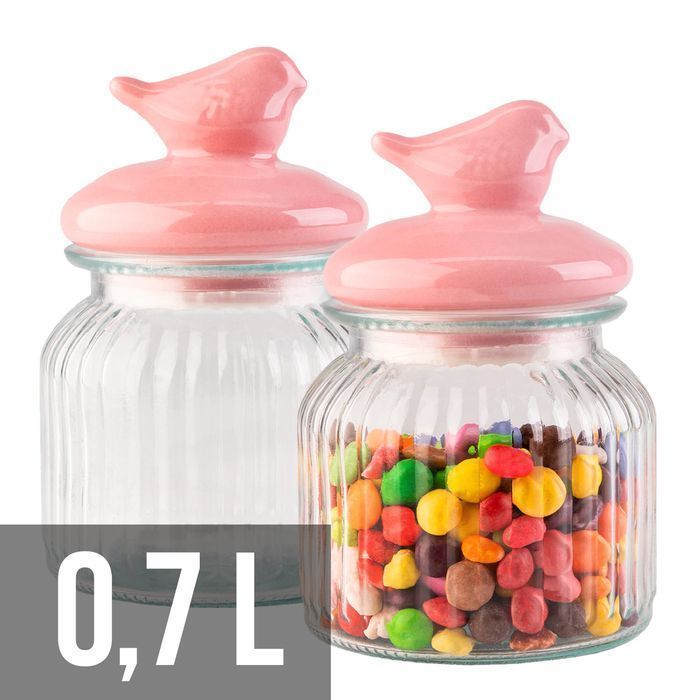 Słoik pojemnik szklany z ceramiczną pokrywką PTAK 700 ml na ciastka