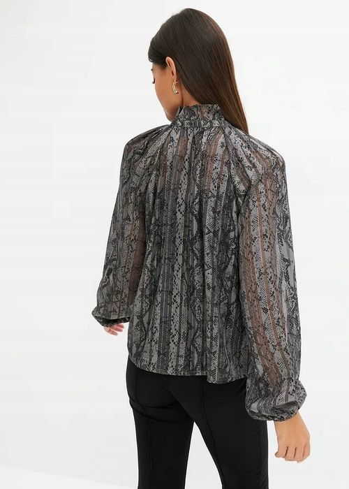 B.P.C bluzka koszulowa szyfonowa szara we wzory ze złotą nitką ^38
