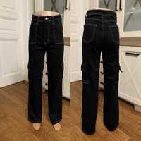 Жіночі джинси карго палаццо з кишенями Турція чорні 25-30
