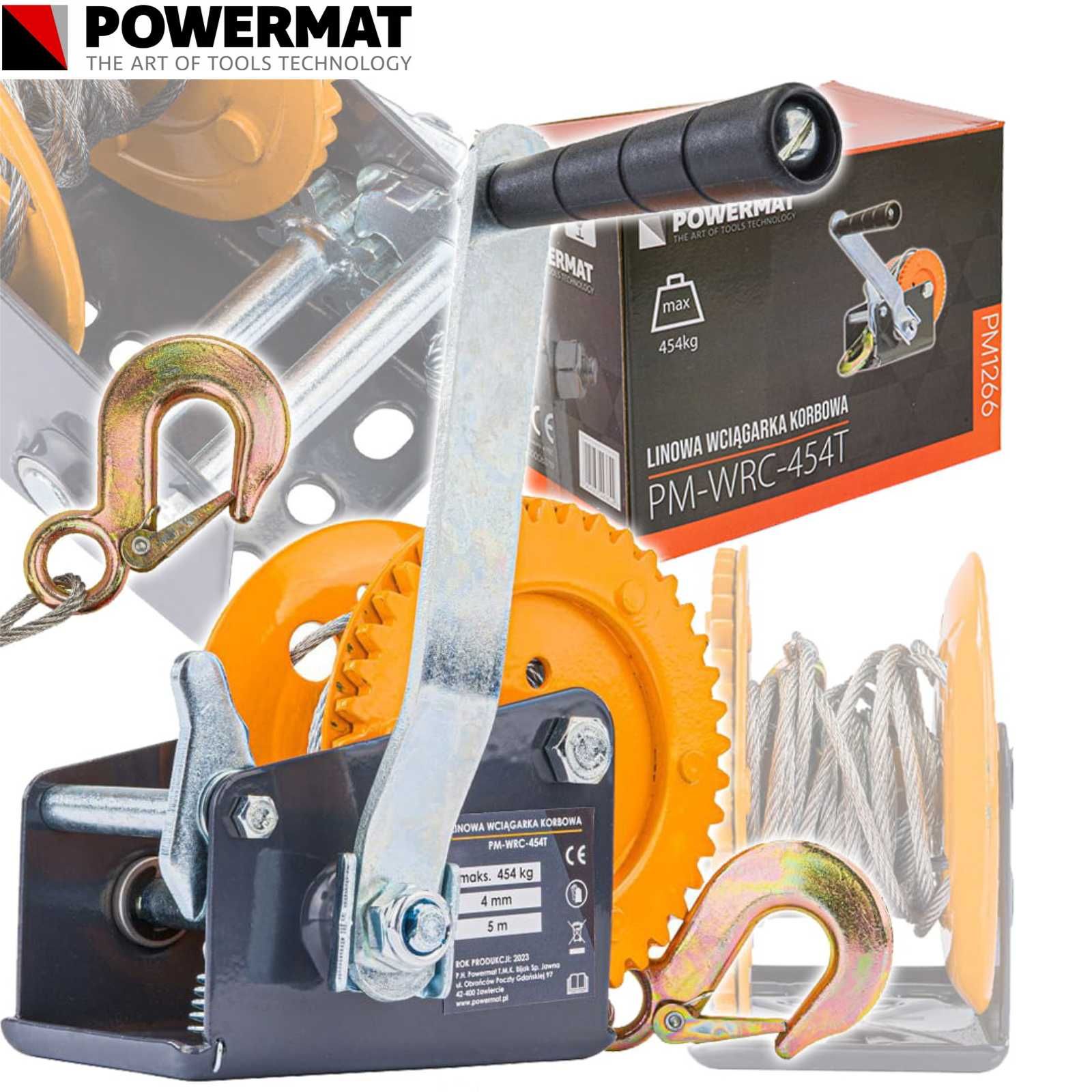 POWERMAT Linowa Wciągarka Wyciągarka Korbowa Ręczna 454kg 5m PM1266