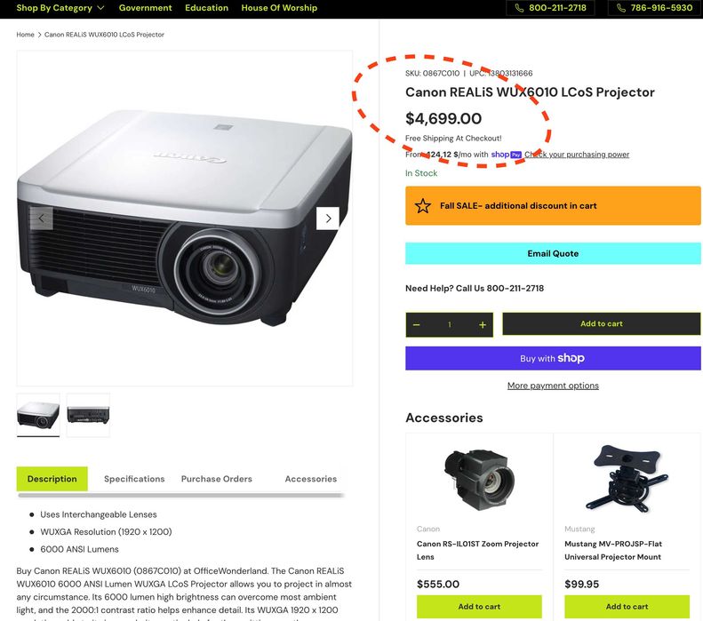 Професійний яскравий проєктор Canon WUX6010 (6000lm ANSI) WUXGA FullHD