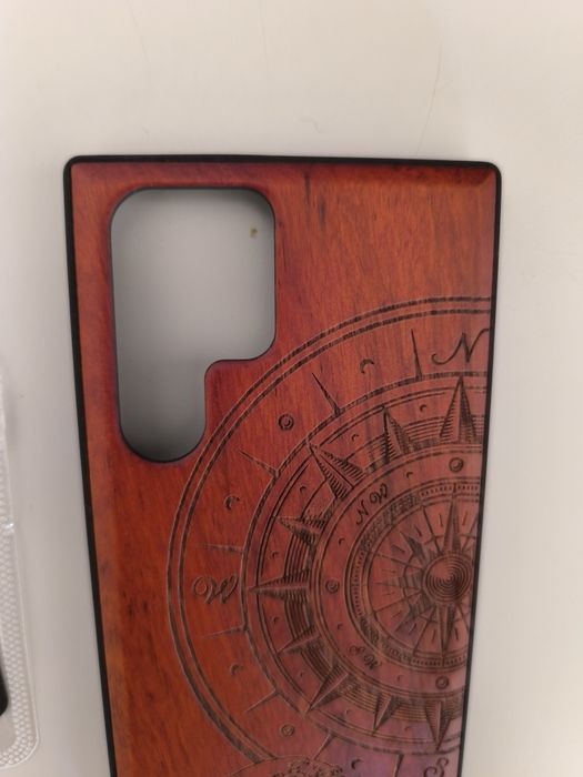 S22 Ultra Etui Drewniane + Osłona aparatów 9H + Pokrowiec Case Carveit