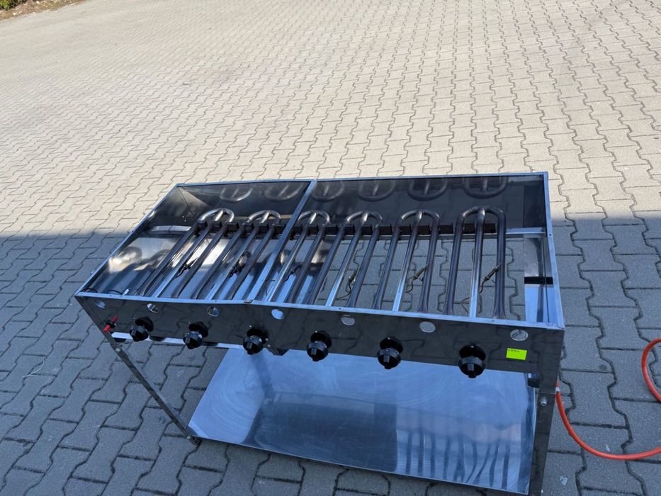 Duży grill gastronomiczny gazowy – stal nierdzewna, 2 strefy