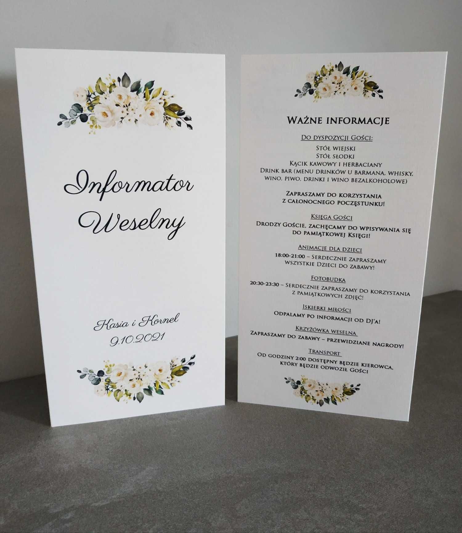 Informator weselny regulamin wesela menu ślub plan wesela harmonogram