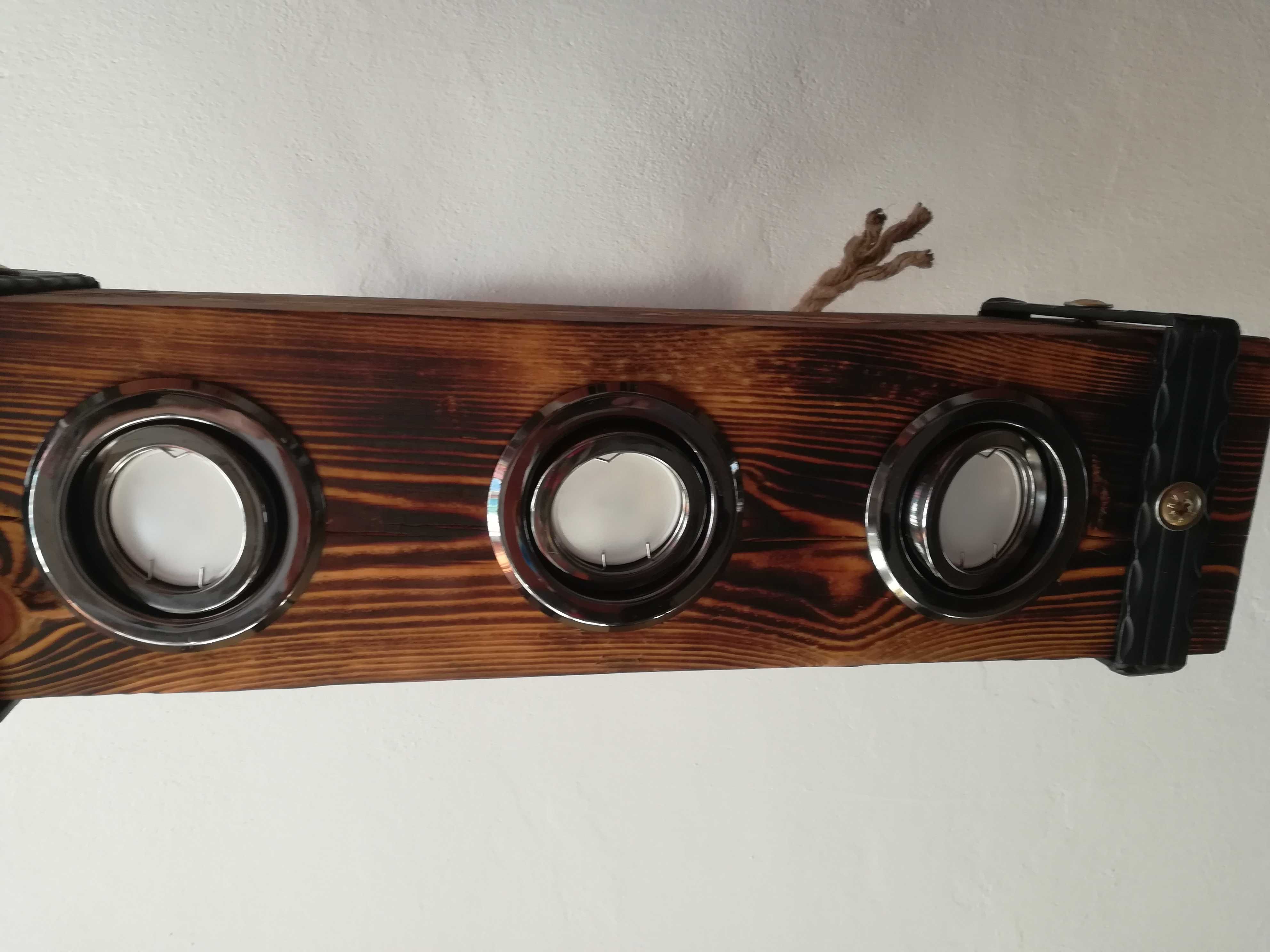 Żyrandol z belki drewnianej loft, retro