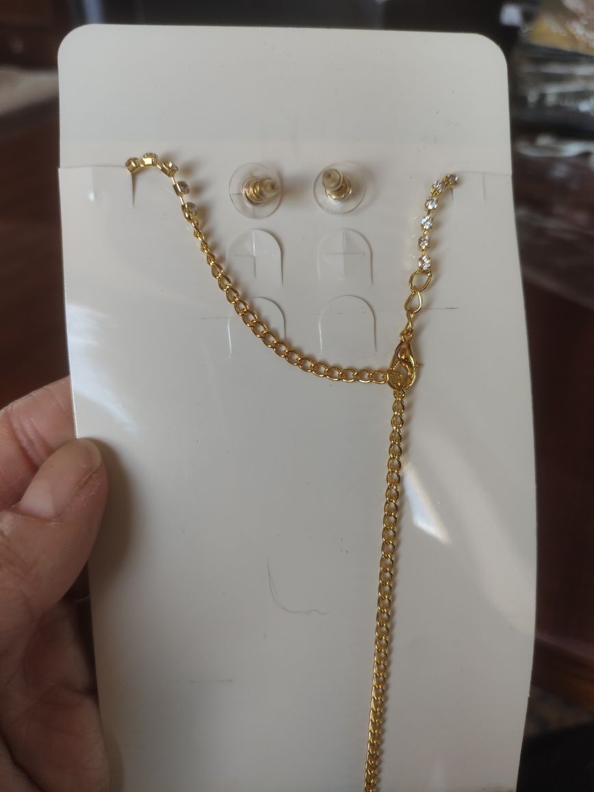 Conjunto Dourado Noiva Brilhantes Colar Brincos