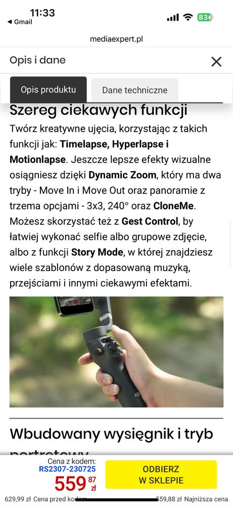Gimbal ręczny DJI Osmo mobile 6