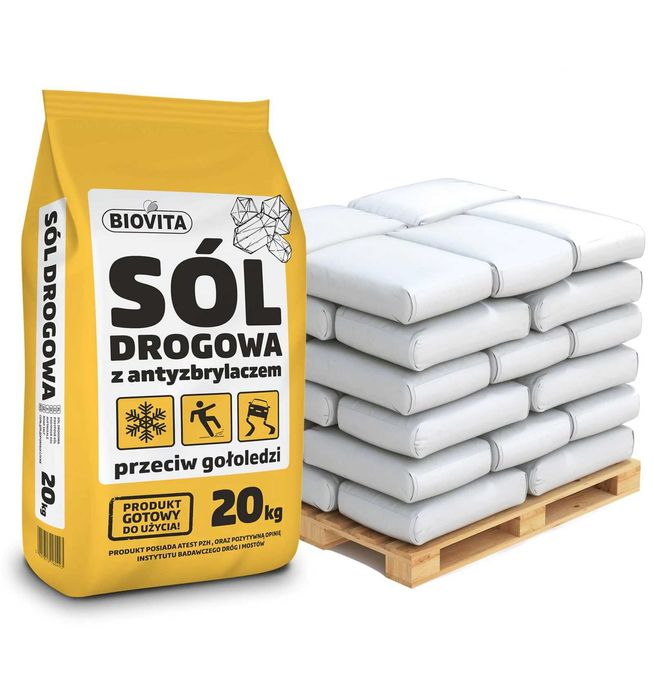 Biovita Sól drogowa 20kg antyzbrylacz na gołoledź 1000kg paleta 1 TONA