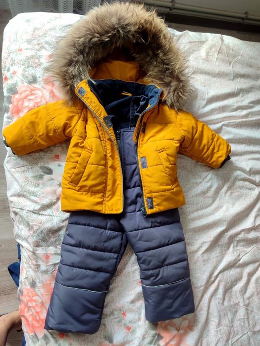 Зимовий комбінезон з натуральним хутром єнота до 2 років!