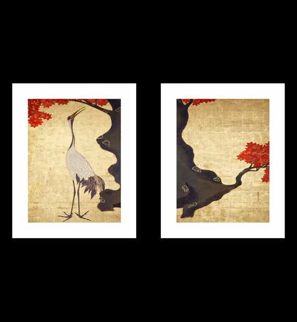 Żuraw i Drzewo Klonu - Plakaty Japońskie