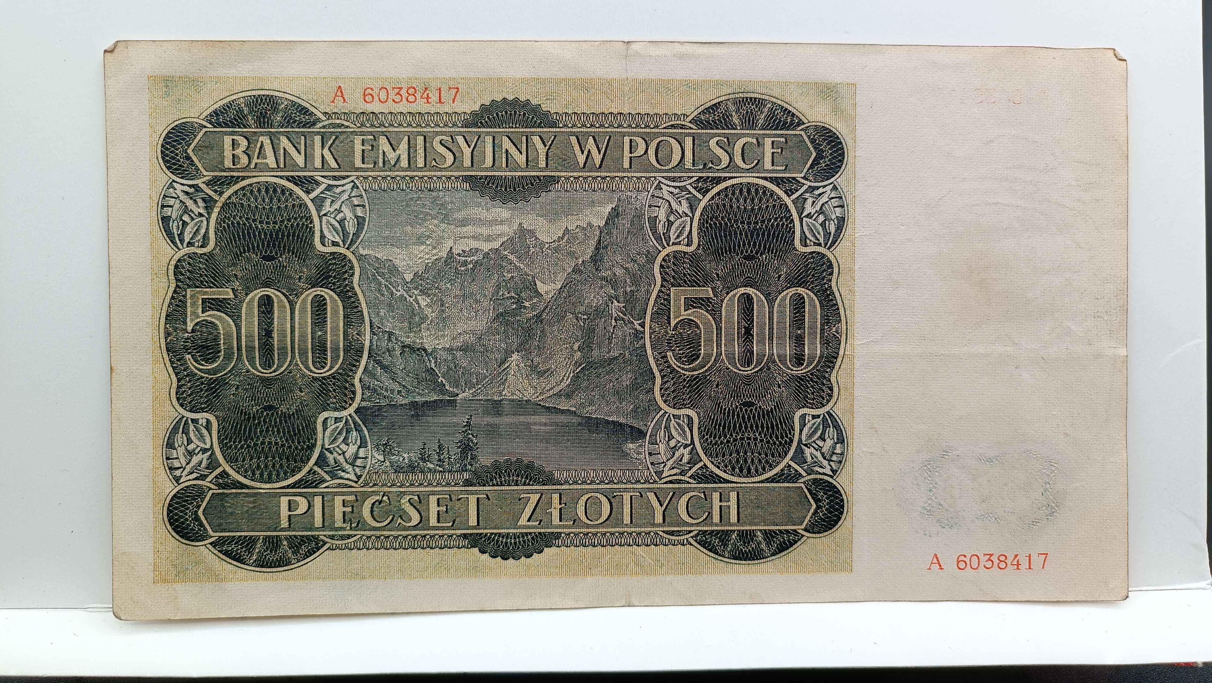 jeden góral banknot 500 zł 1940 r. A, stan II- / III+