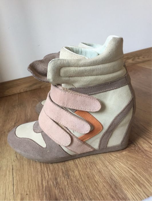 Sneakersy ze skóry na koturnie NOWE