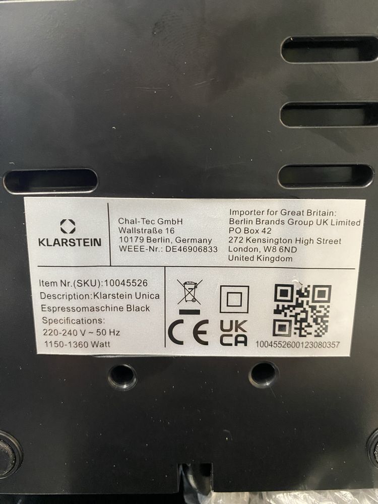 Кавоварка еспрессо машина Klarstein FURORE Німеччина 10045526