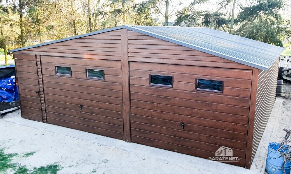 GARAŻ BLASZANY 7m x 6m 2x Brama Drzwi 4x Okno Drewnopodobny 7x6 GB273