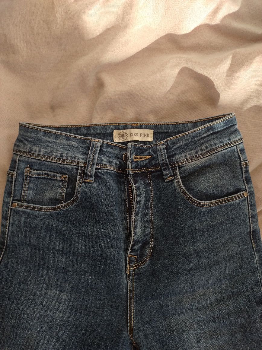 Skinny jeans rurki jeansy granat wysoki stan