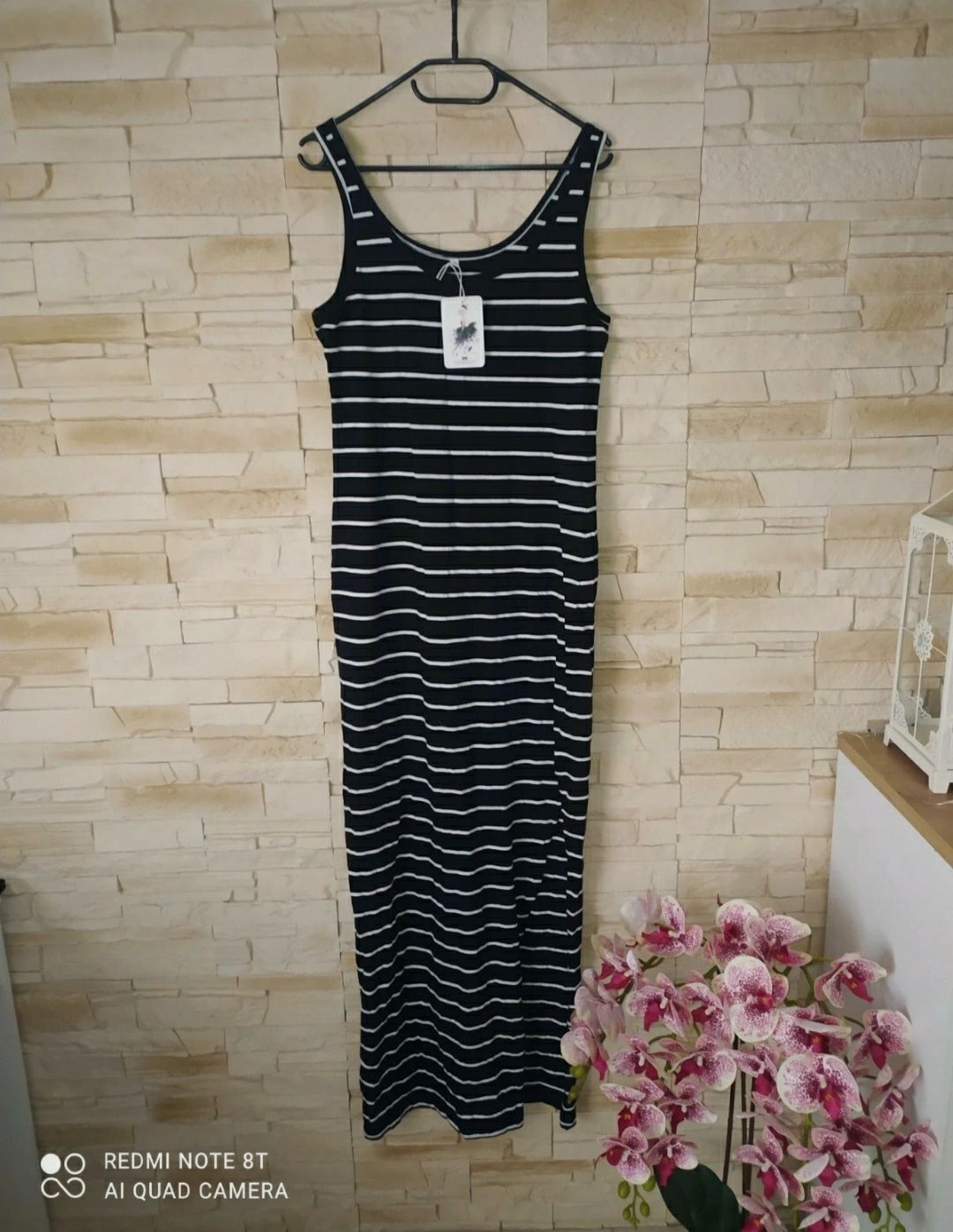 Długa sukienka w paski M L XL 100% bawełna rozporki idealna na lato