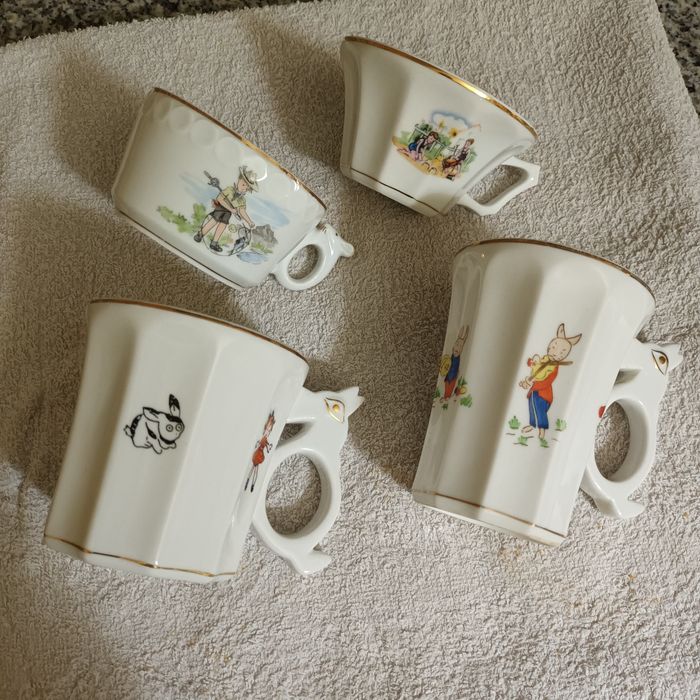 4 canecas motivo infantil s e p coimbra antigas vintage