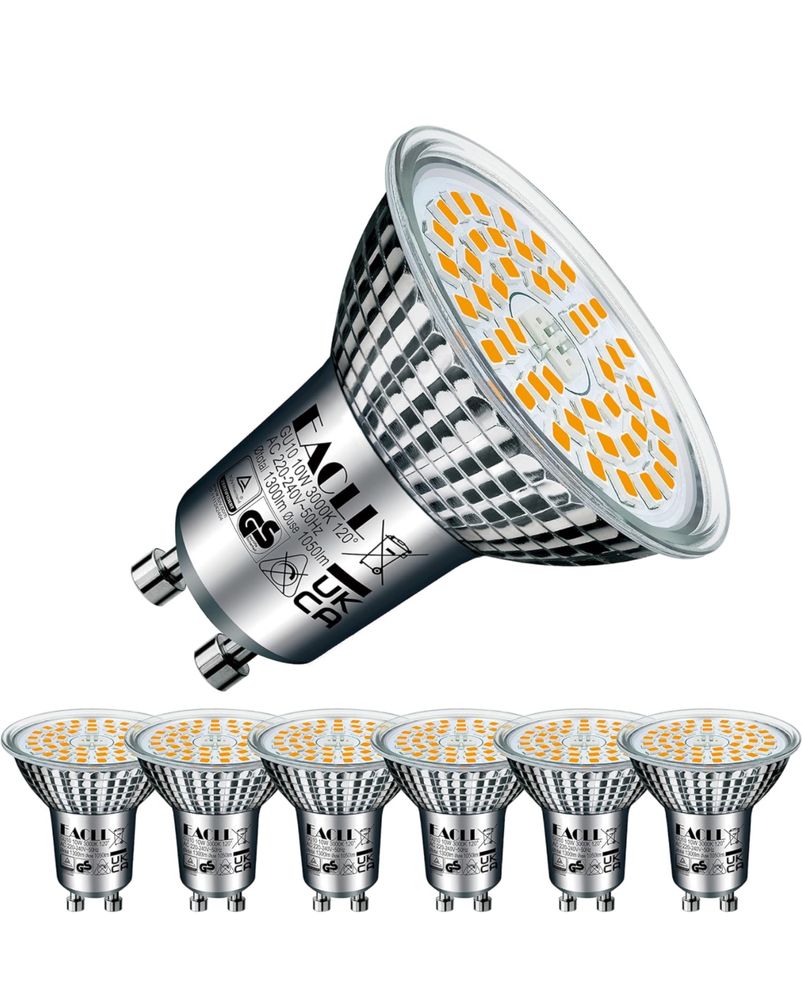 EACLL GU10 LED 10 W zastępuje żarówkę halogenową 140 W, 6 szt