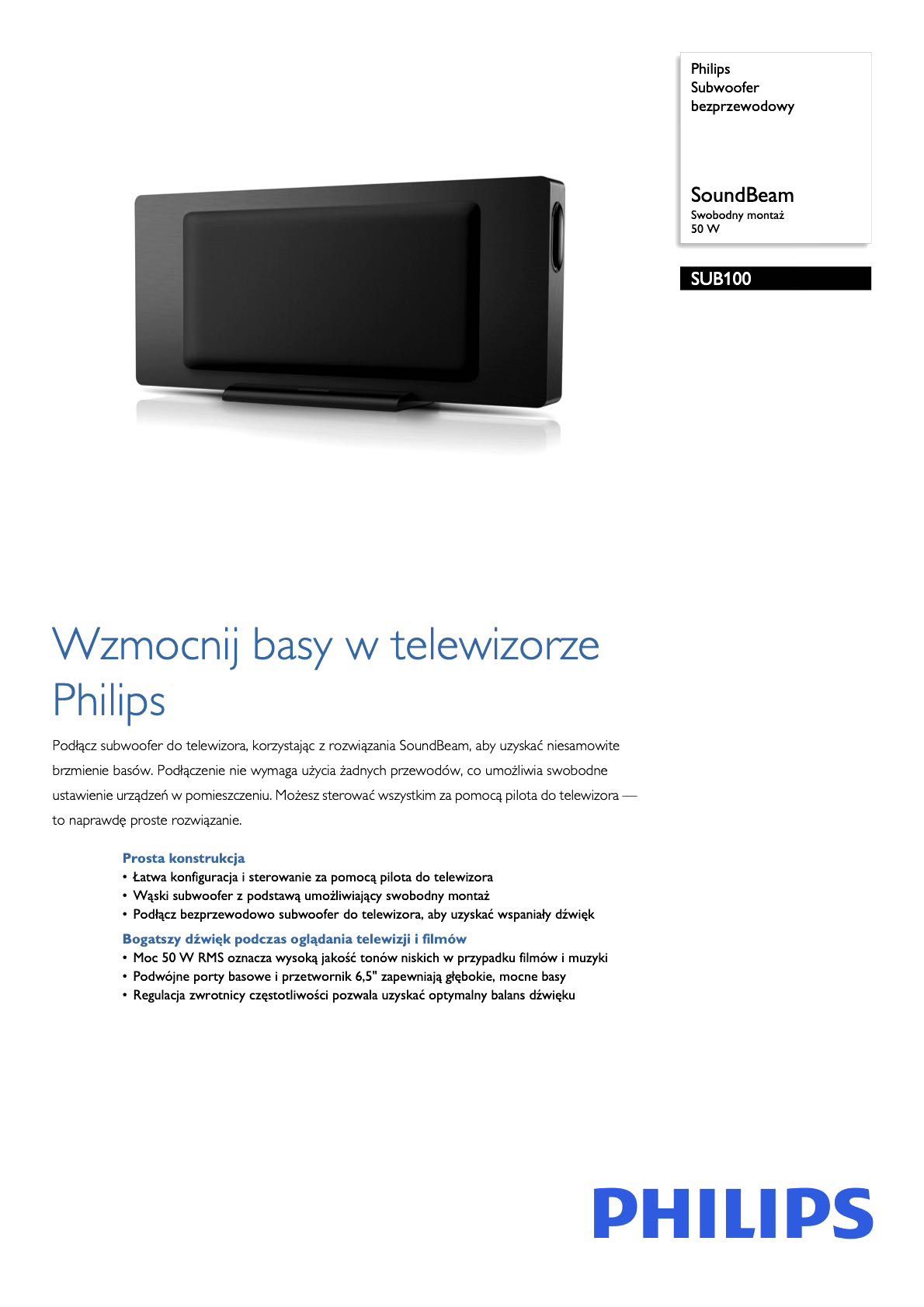 Philips Subwoofer bezprzewodowy SoundBeam SUB 100/12