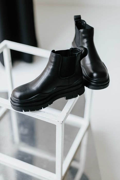 Черевики|челсі зимові жіночі шкіряні чорні | (25.0-25.5см)